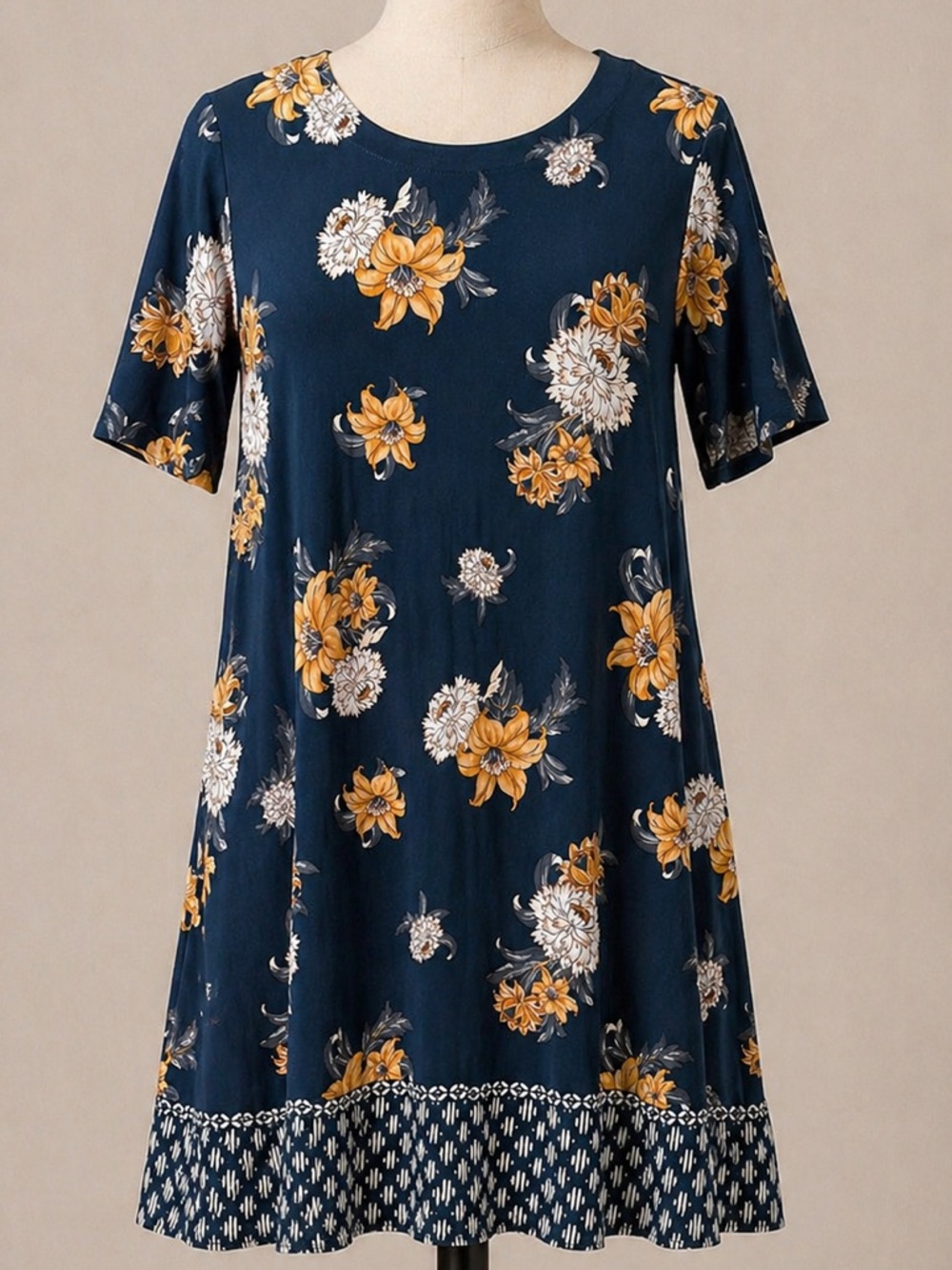 LOFT Navy Mini Dress with Yellow and White Floral Print